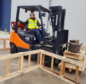 Forklift training in action at PLT forklift truck training centre.